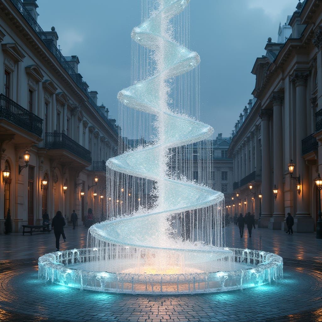 Ethereal Water Obelisk in Baroque-Inspired Plaza