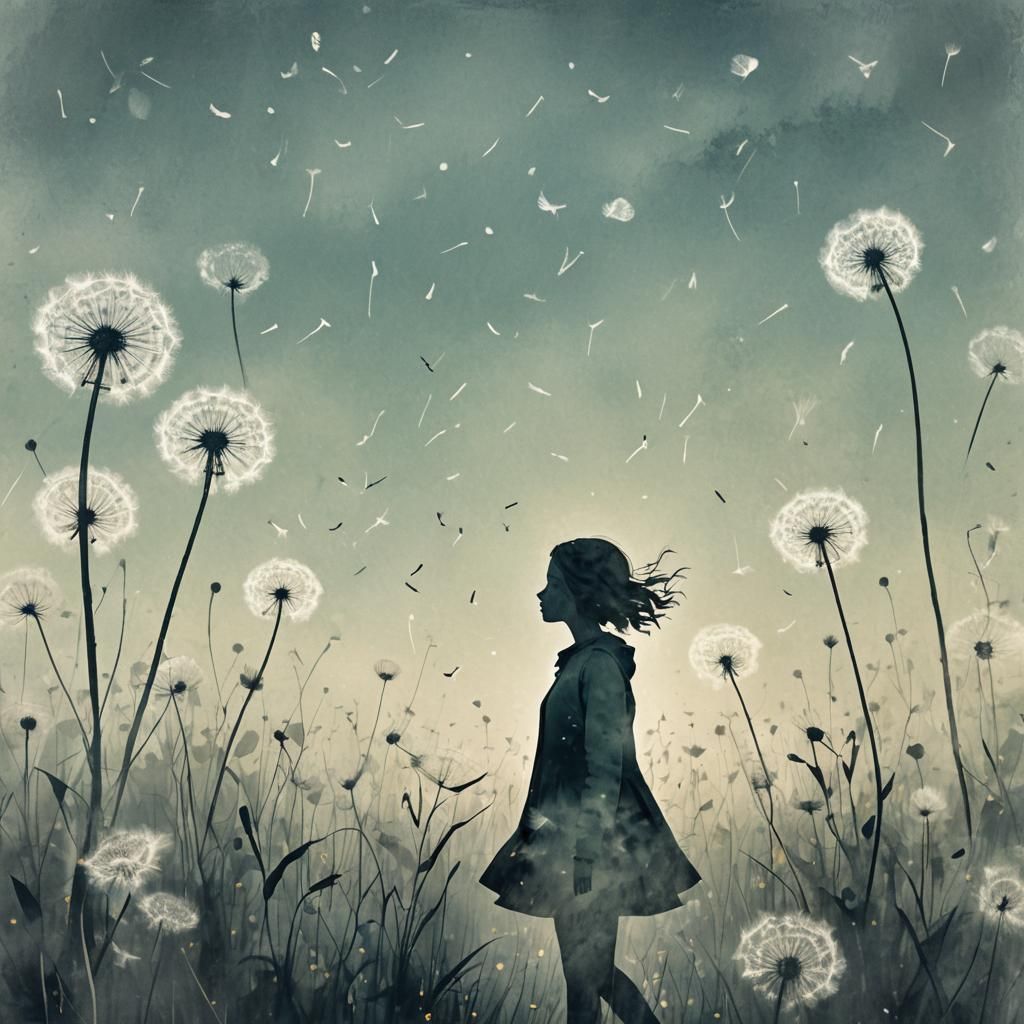 Dreamlike Dandelion Landscape in Composite Art Style