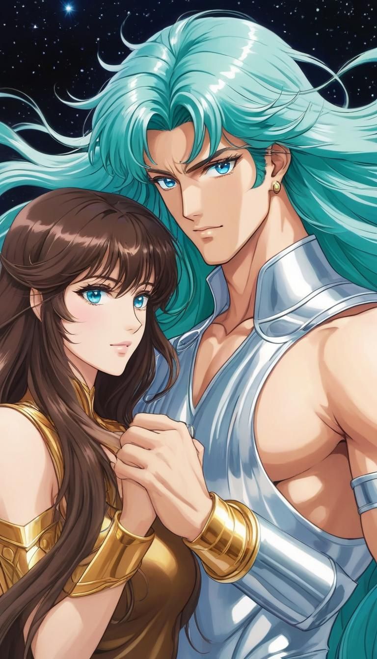 Loving Couple Staring Intently in Saint Seiya Style