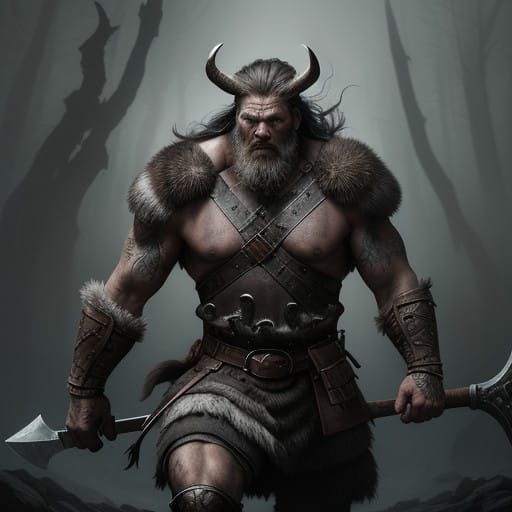 Frenzied Viking Warrior Storms a Mystical Norse Forest