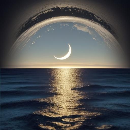 Crescent Moon Sinking into the Ocean