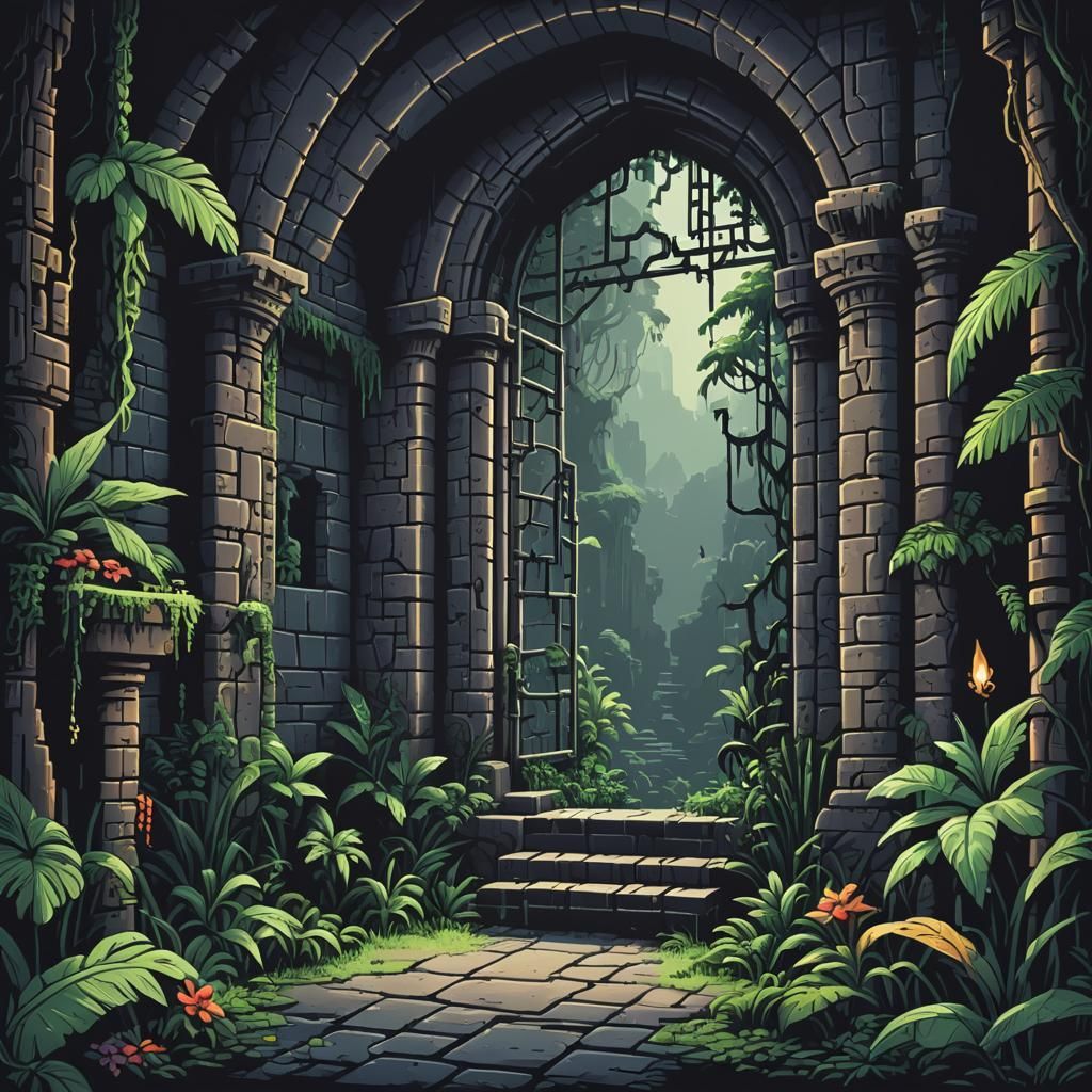 Mystical Pixel Art: Dungeon Window to Paradise