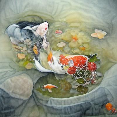 Koi Fish in Tranquil Pond Inspired by Stephanie Law