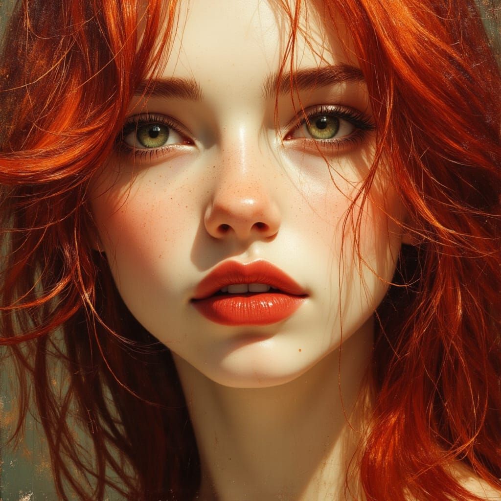 Stunning Goddess with Red Hair and Green Eyes