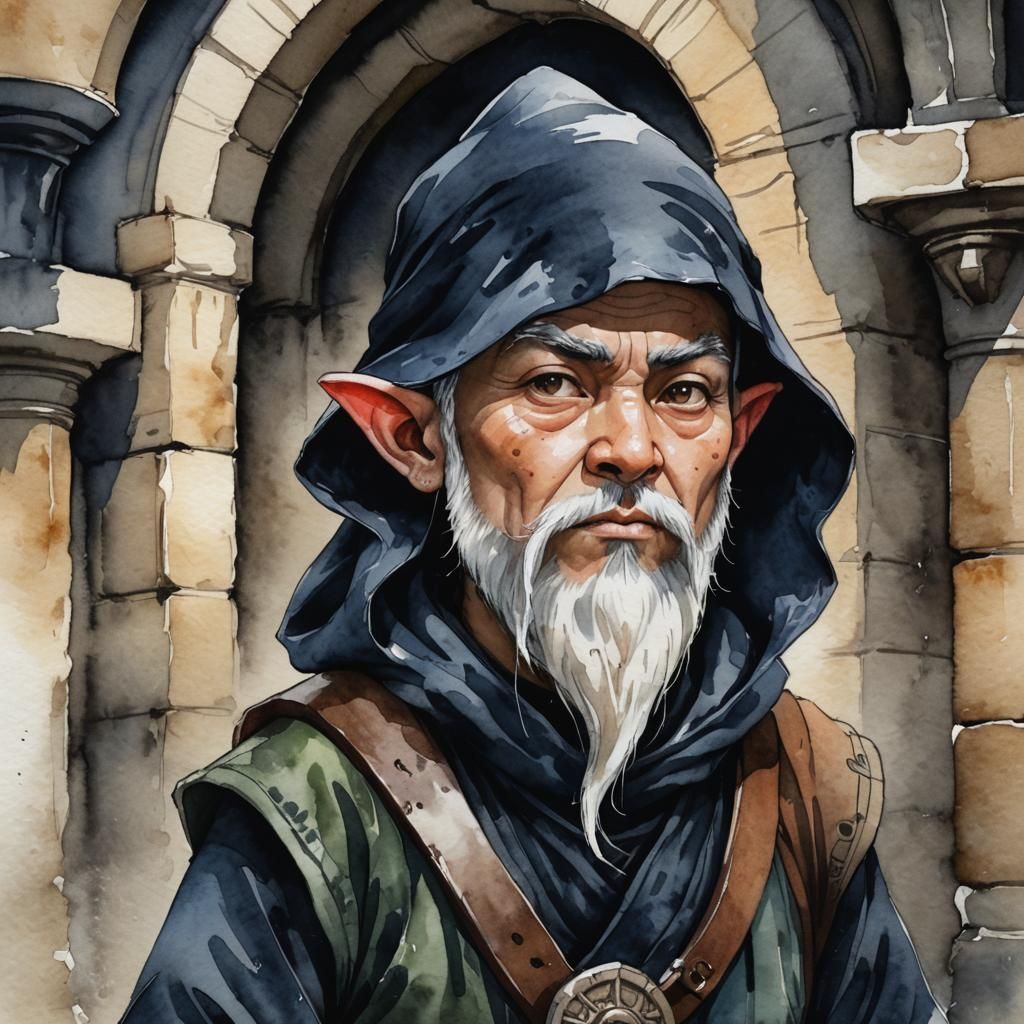Gnome Assassin in Shadow: Watercolor RPG Portrait