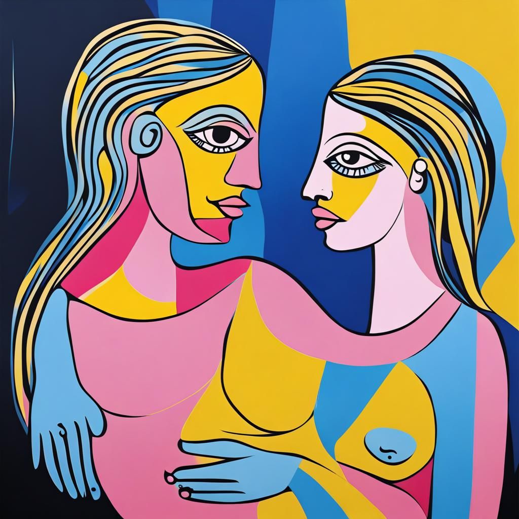 Abstract Pregnant Couple in Cubist Style