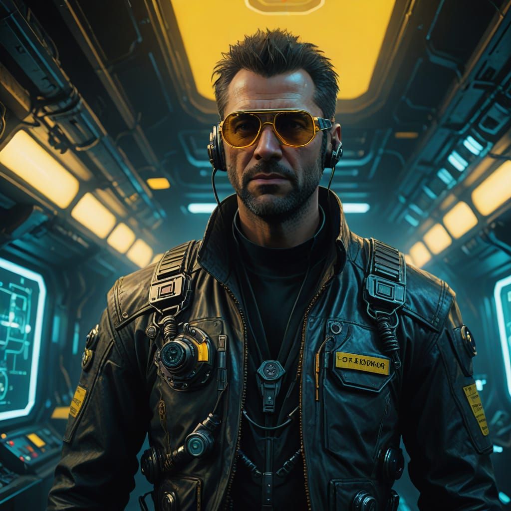 Cyberpunk Engineer Tinkers with Steam-Powered Dilithium Cham...