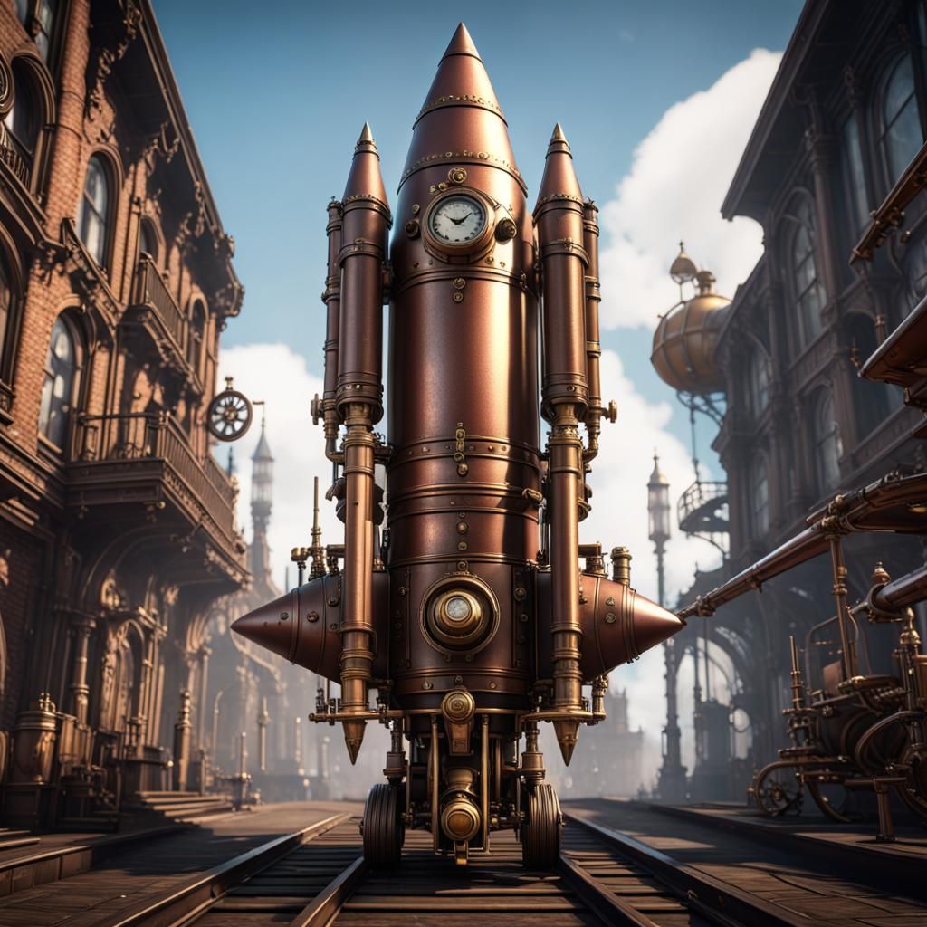 Steampunk Victorian Rocket in 3D Cinematic Style