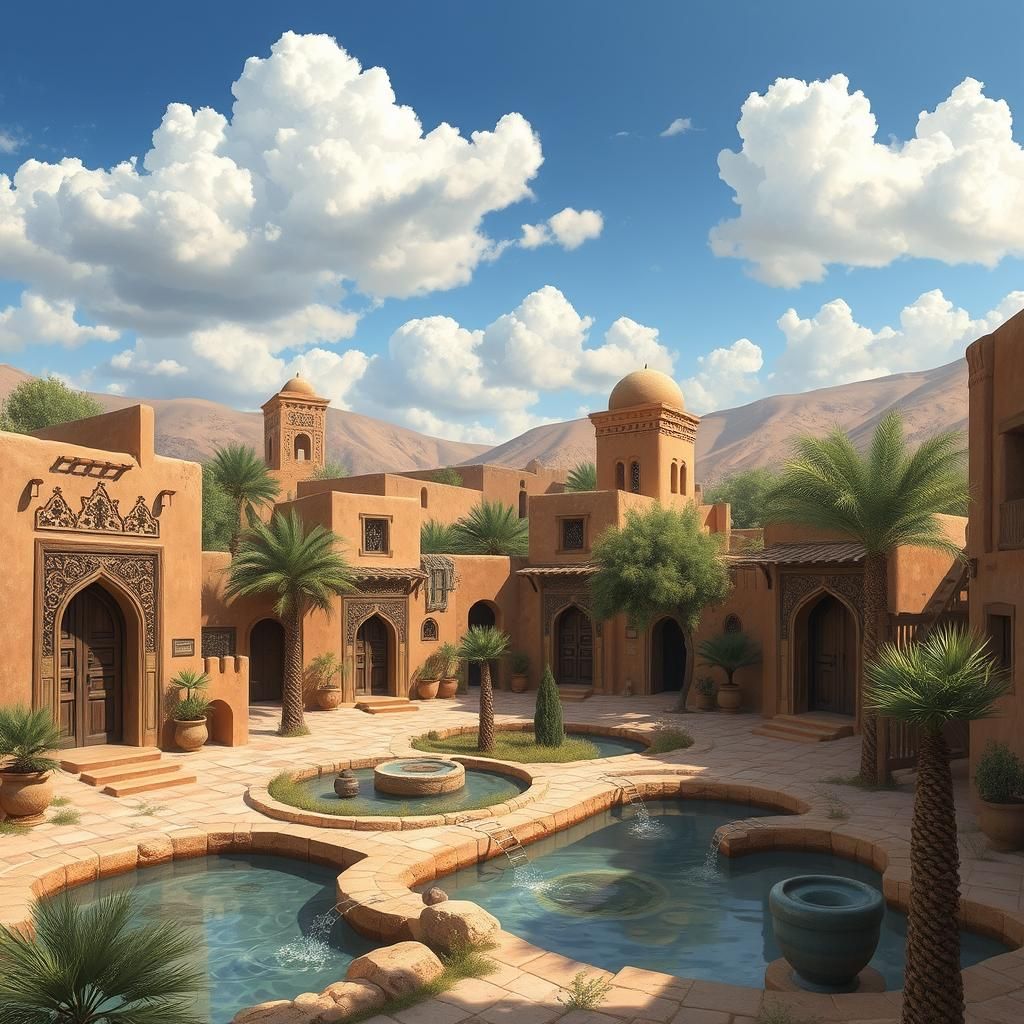 Idyllic Iranian Village Landscape with Intricate Architectur...