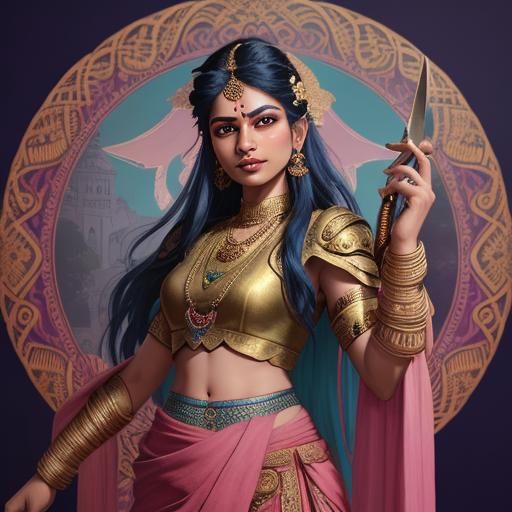 Indian Goddess Concept Art in Raja Ravi Varma Style