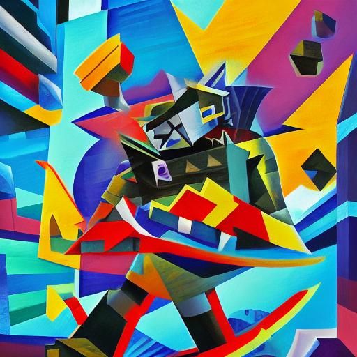 Cubist Warrior Zombie in Geometric Fauvism Style