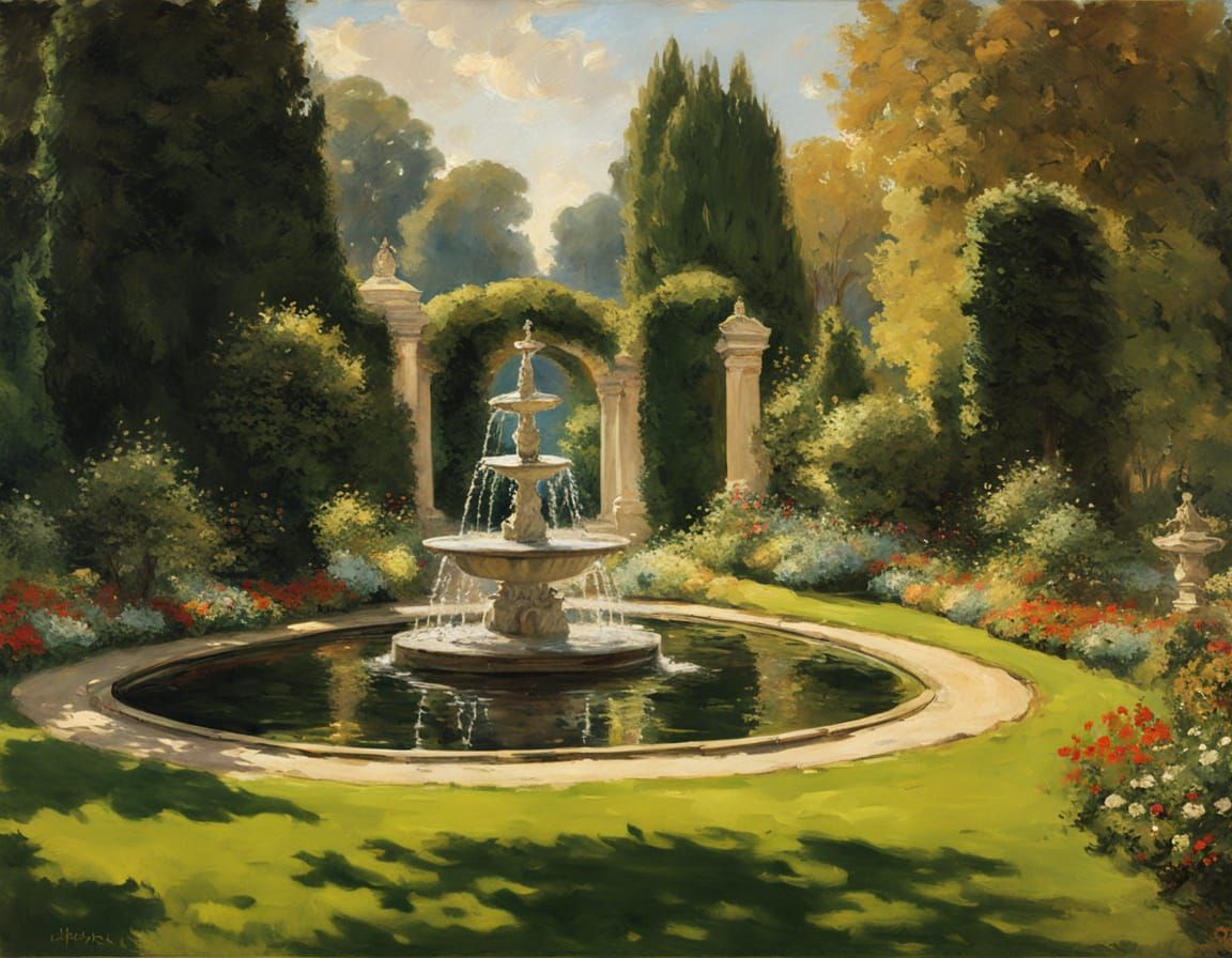 Garden in Impressionist Style with Elegant Hedges and Classi...