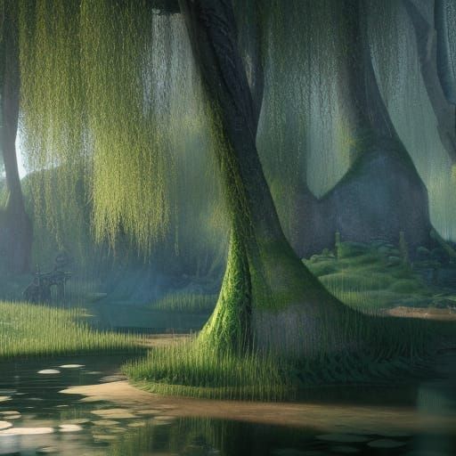 Fantastical Willow Trees in Detailed Matte Painting