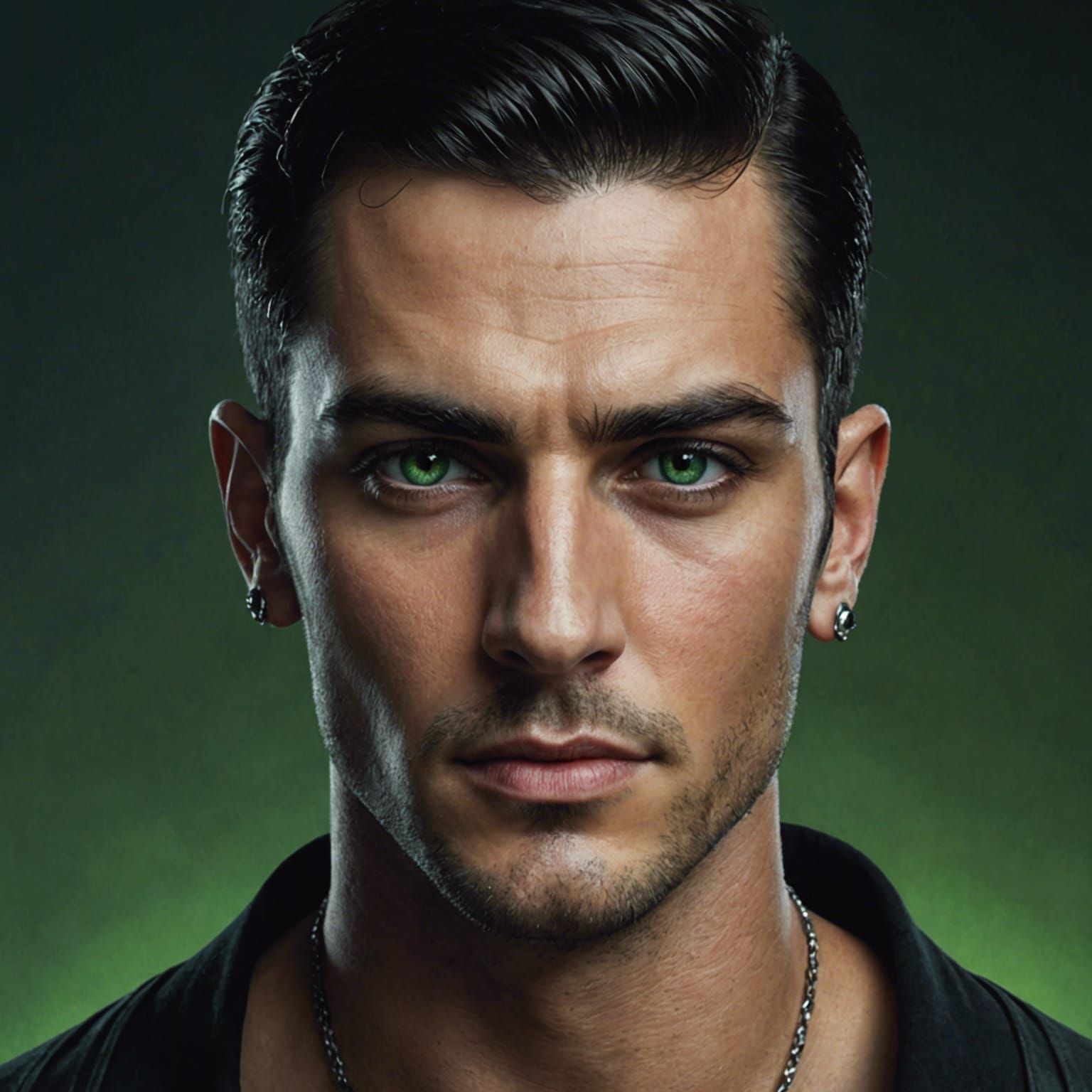 Intricate Portrait of a Man with Piercing Green Eyes