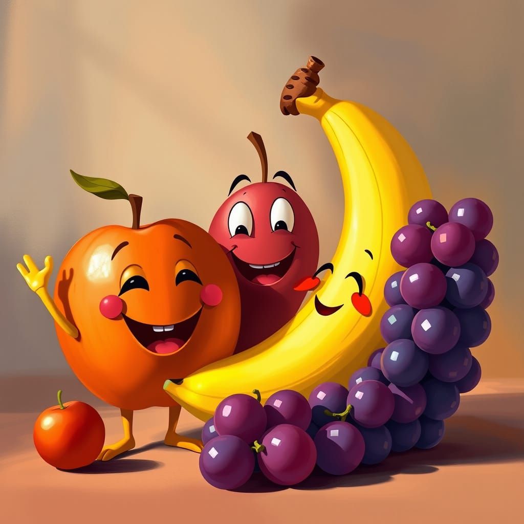 Whimsical Fruit Portrait in Golden Hour Light
