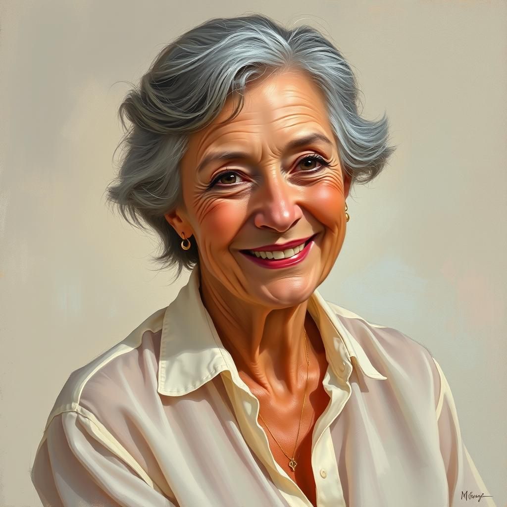 Friendly Older Woman in Sheer Top: Impressionist Oil Paintin...