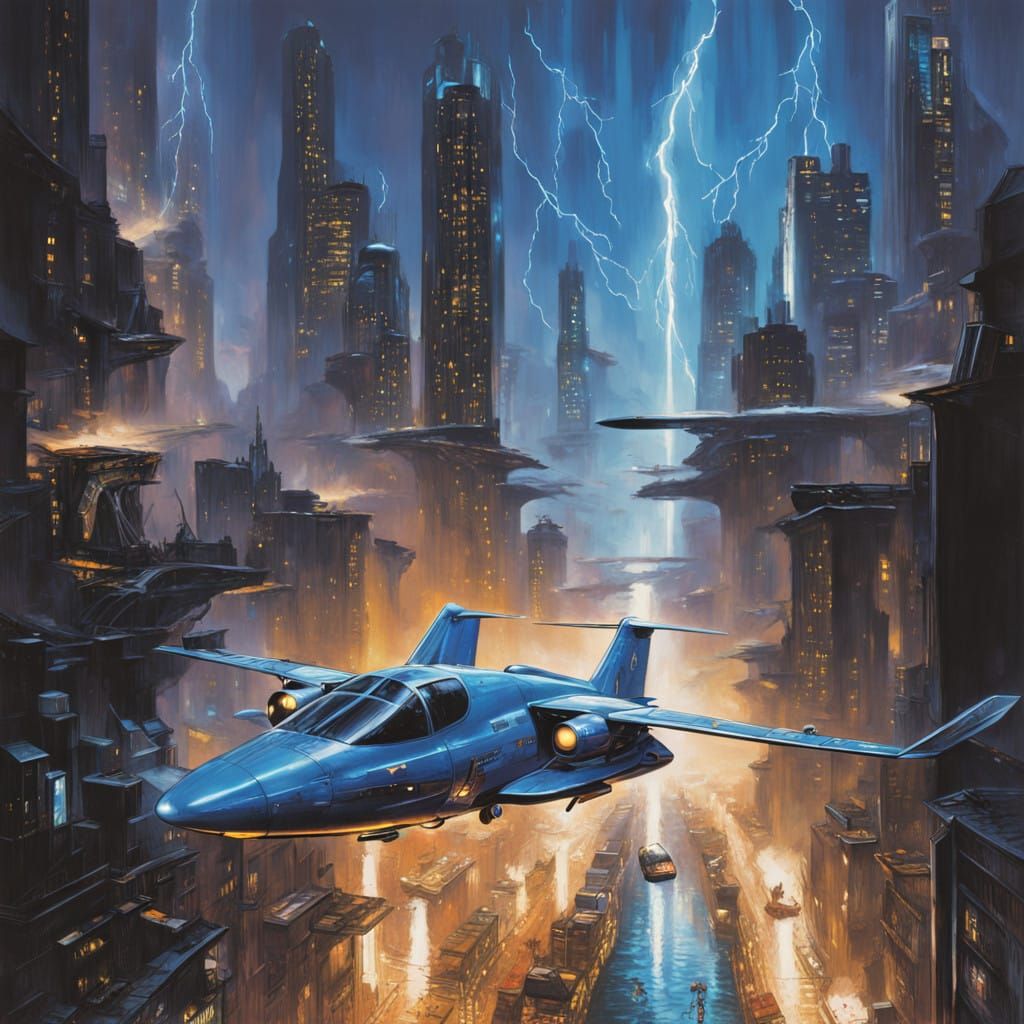 Futuristic Boeing Aircraft Soars Through Electric Stormy Nig...