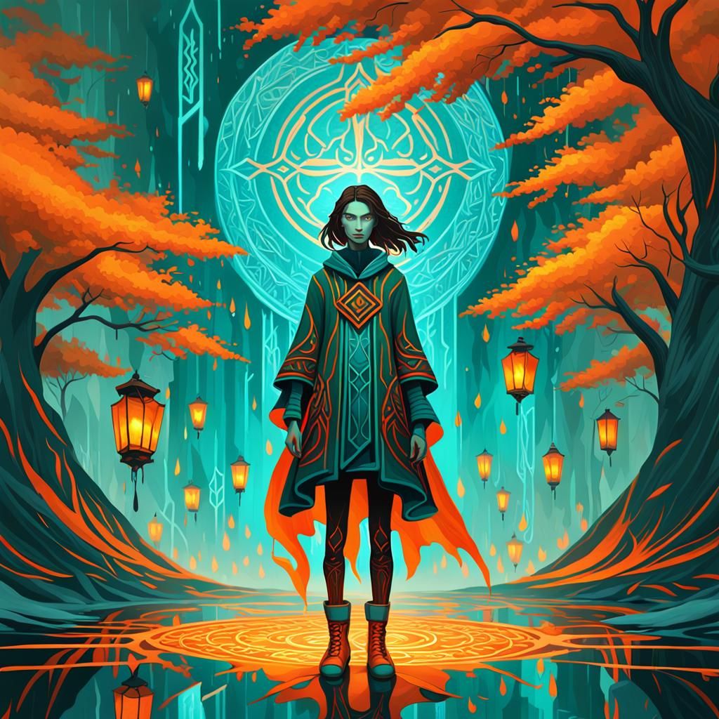 Woman at Crossroads: Mystical Digital Art