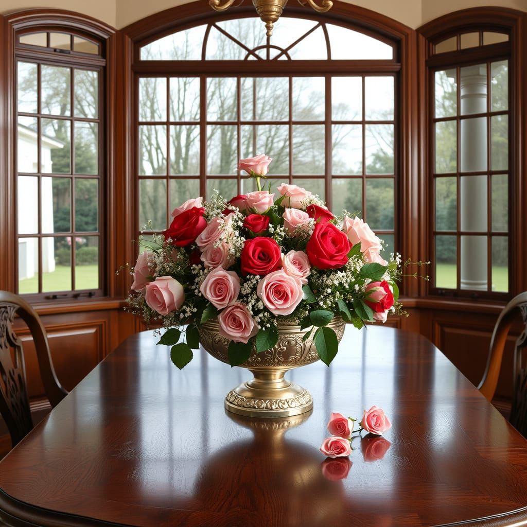 Elegant Dining Table with Roses in Luminist Style