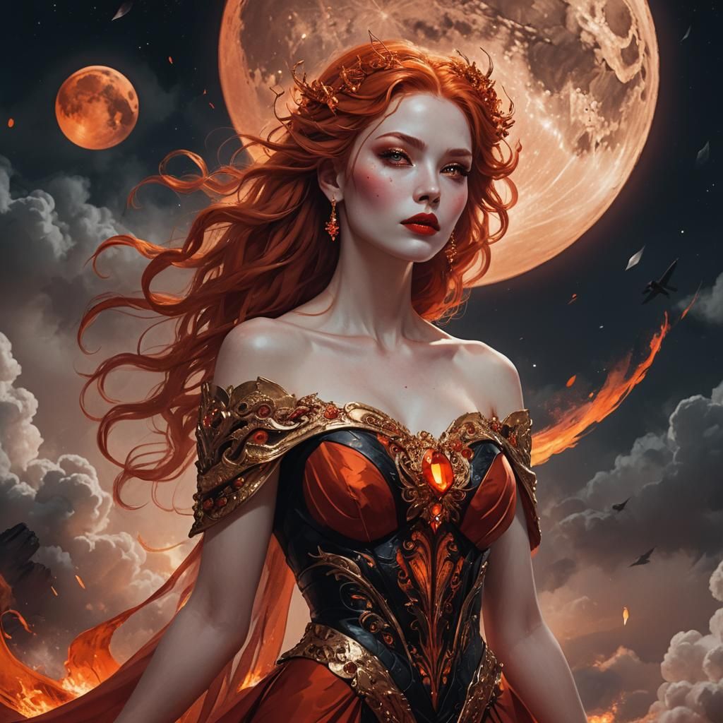 Fiery Goddess in Fantasy Art Style