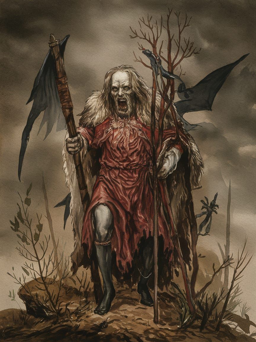 Gothic Bringer of Hunger Painting in Muted Watercolours