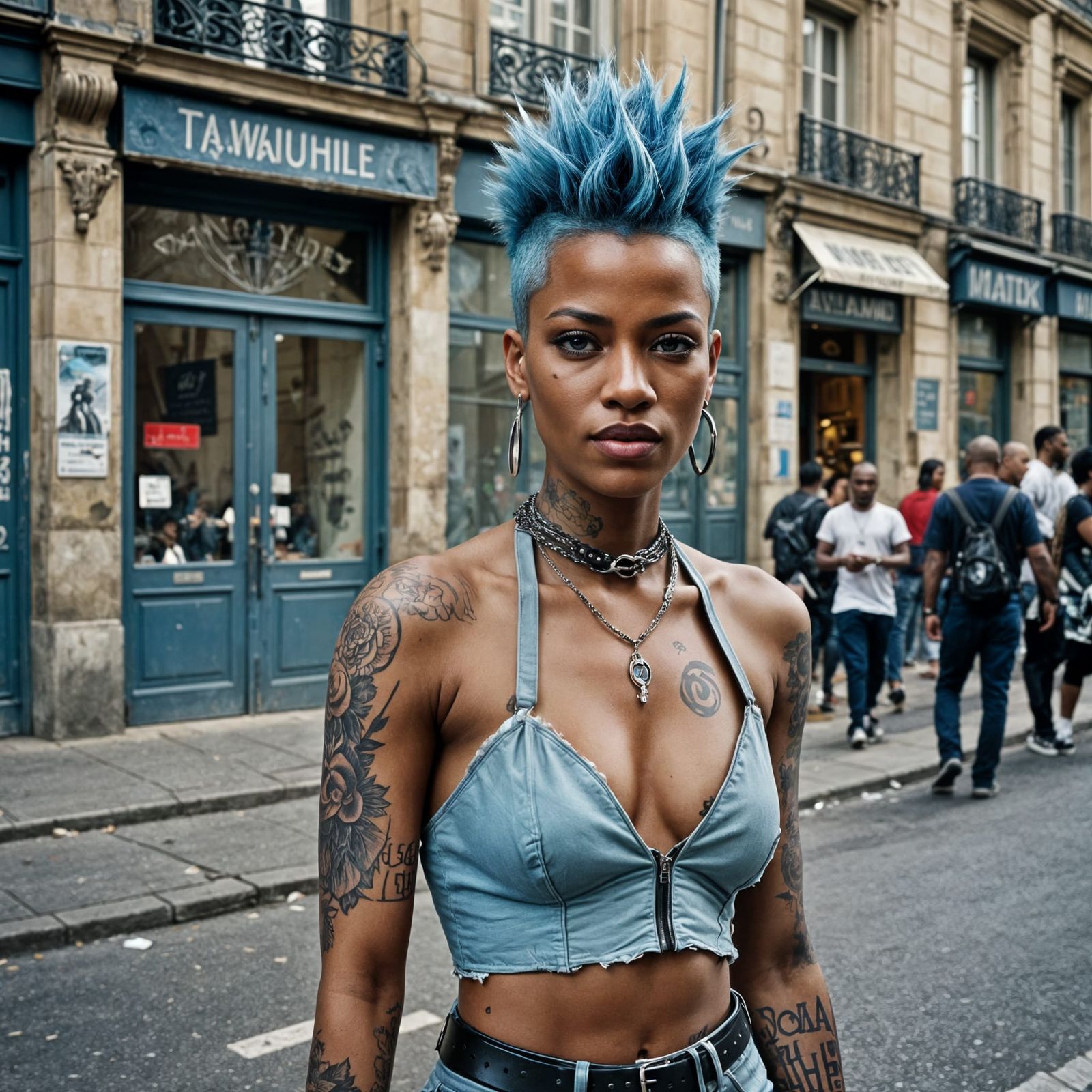 Punk Ebony Woman in Paris: Photorealistic Portrait