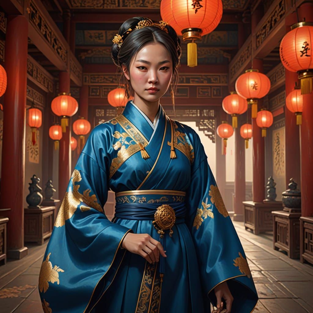 Elegant Lady Sun Tzu in Traditional Chinese Palace Setting