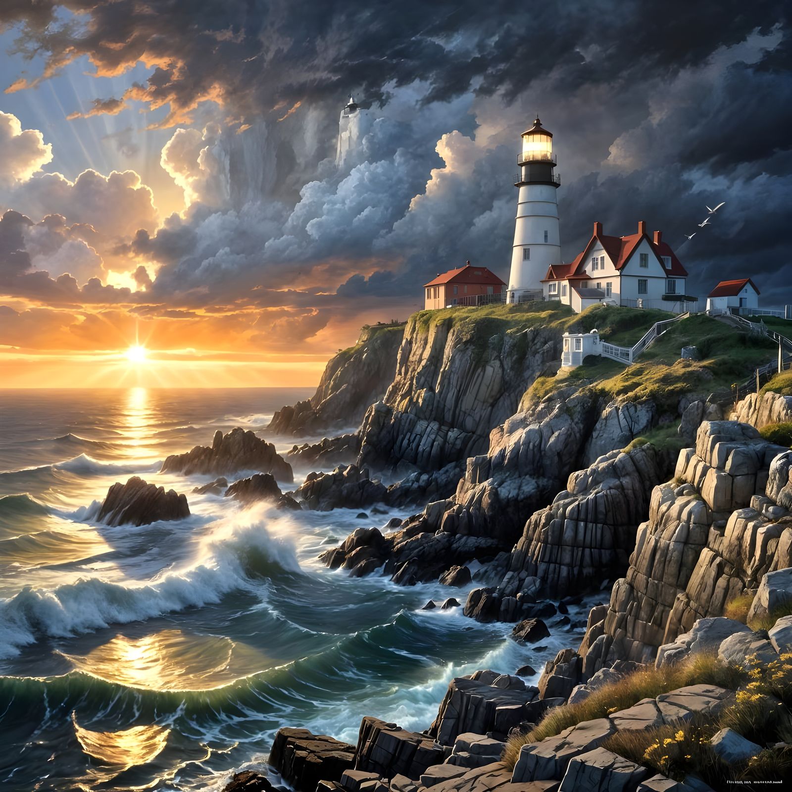 Stormy Lighthouse Seascape in Photorealistic Detail