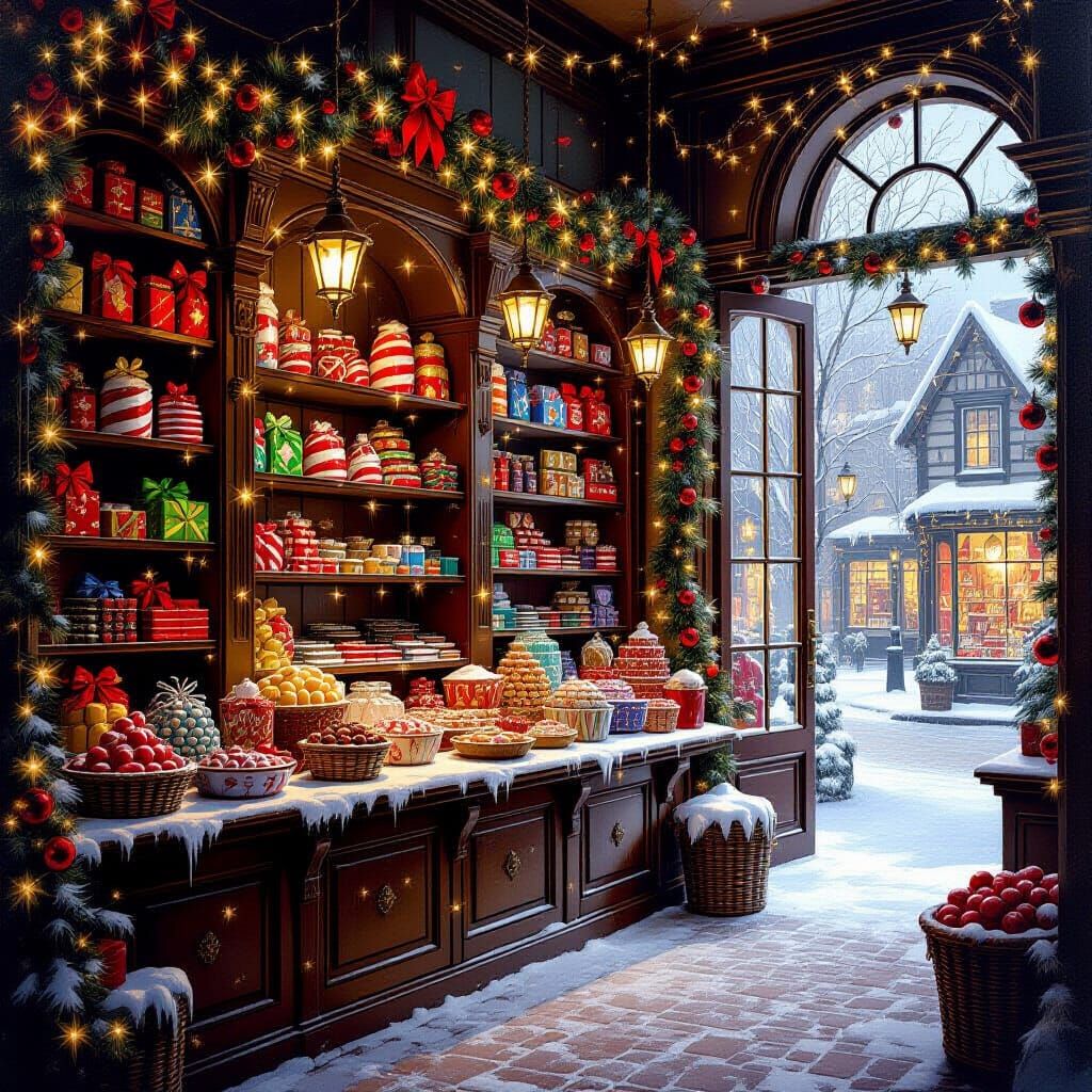 Epic Fantasy Christmas Candy Shop Interior