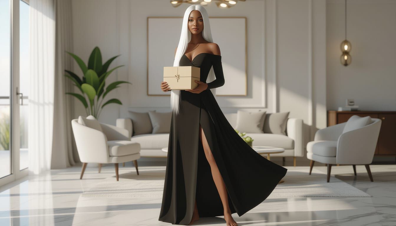 Hyperrealistic Animated African Woman in Black Dress