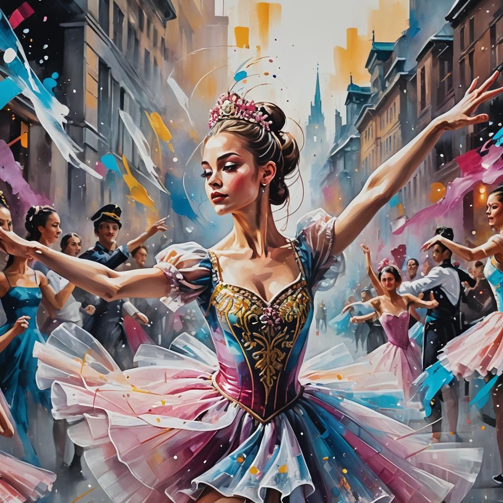 Ballet Dancer in Tulle: Graffiti Art Style