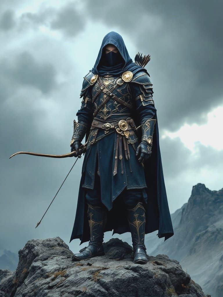 Dark Knight Archer Ascends the Stormy Peak