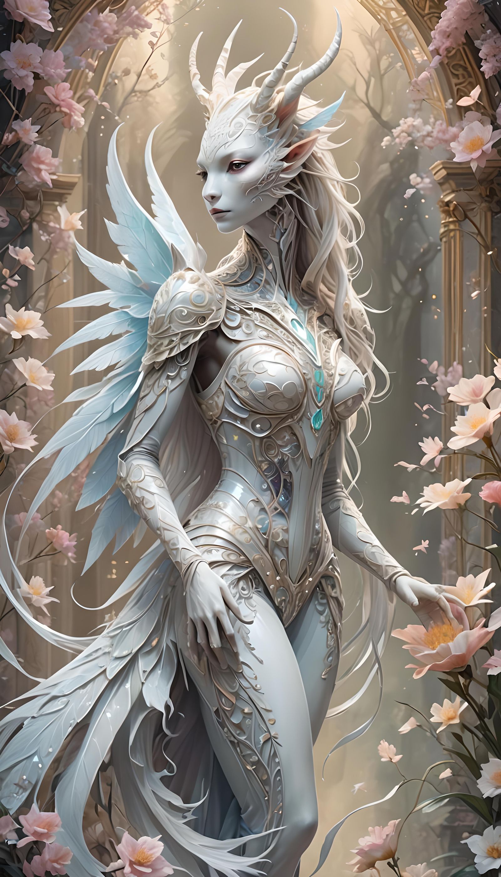 Ethereal White Elf with Ornate Armor