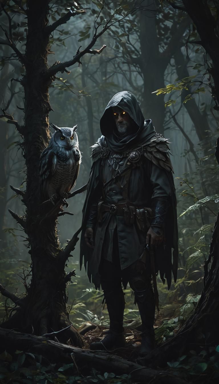 Dark Fantasy Ranger in Mystical Forest