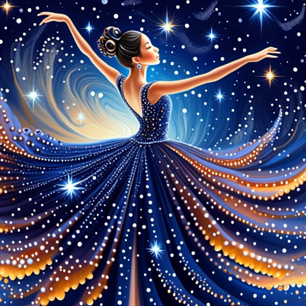 Dancer Under Falling Stars in Fantastical Digital Art