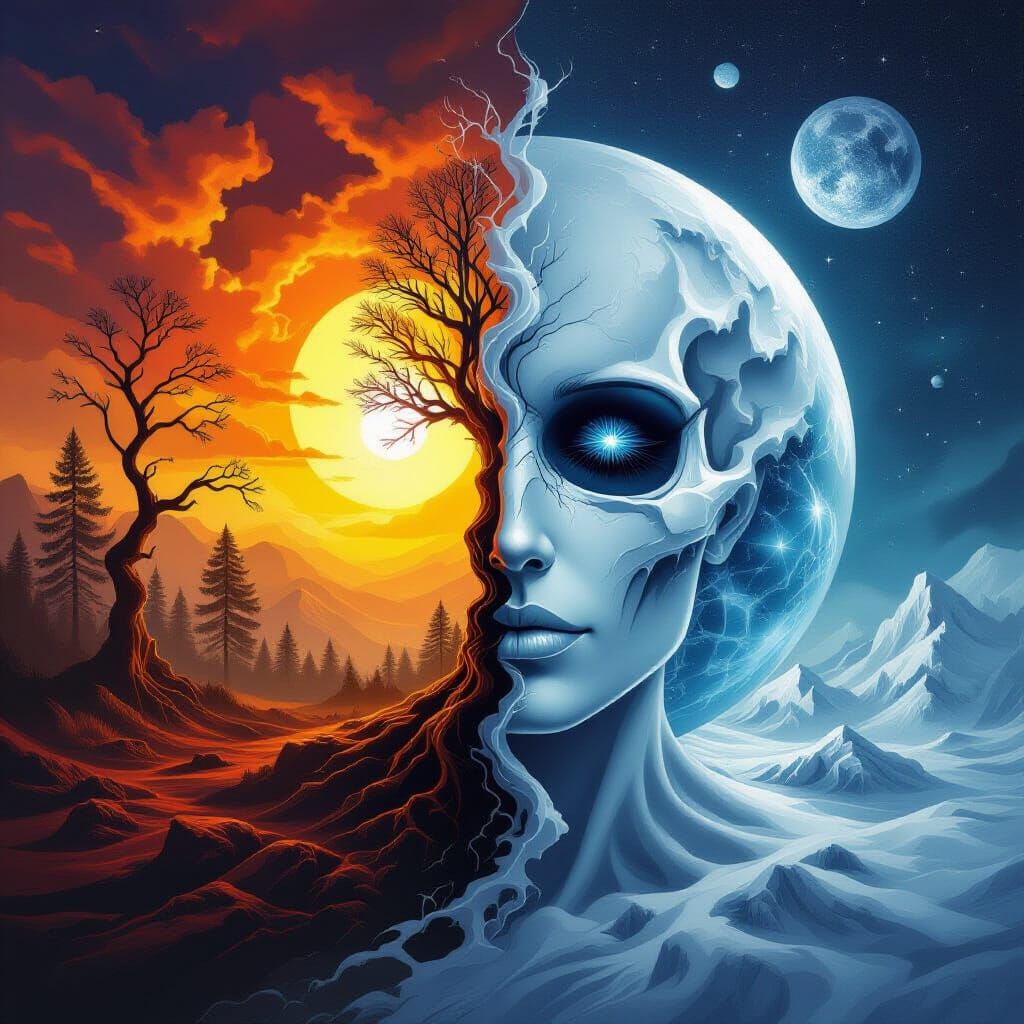 Diptych Nature Juxtaposition: Hot vs Cold, Day vs Night