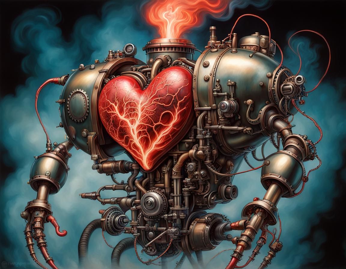 Steampunk Android with Beating Heart Engine