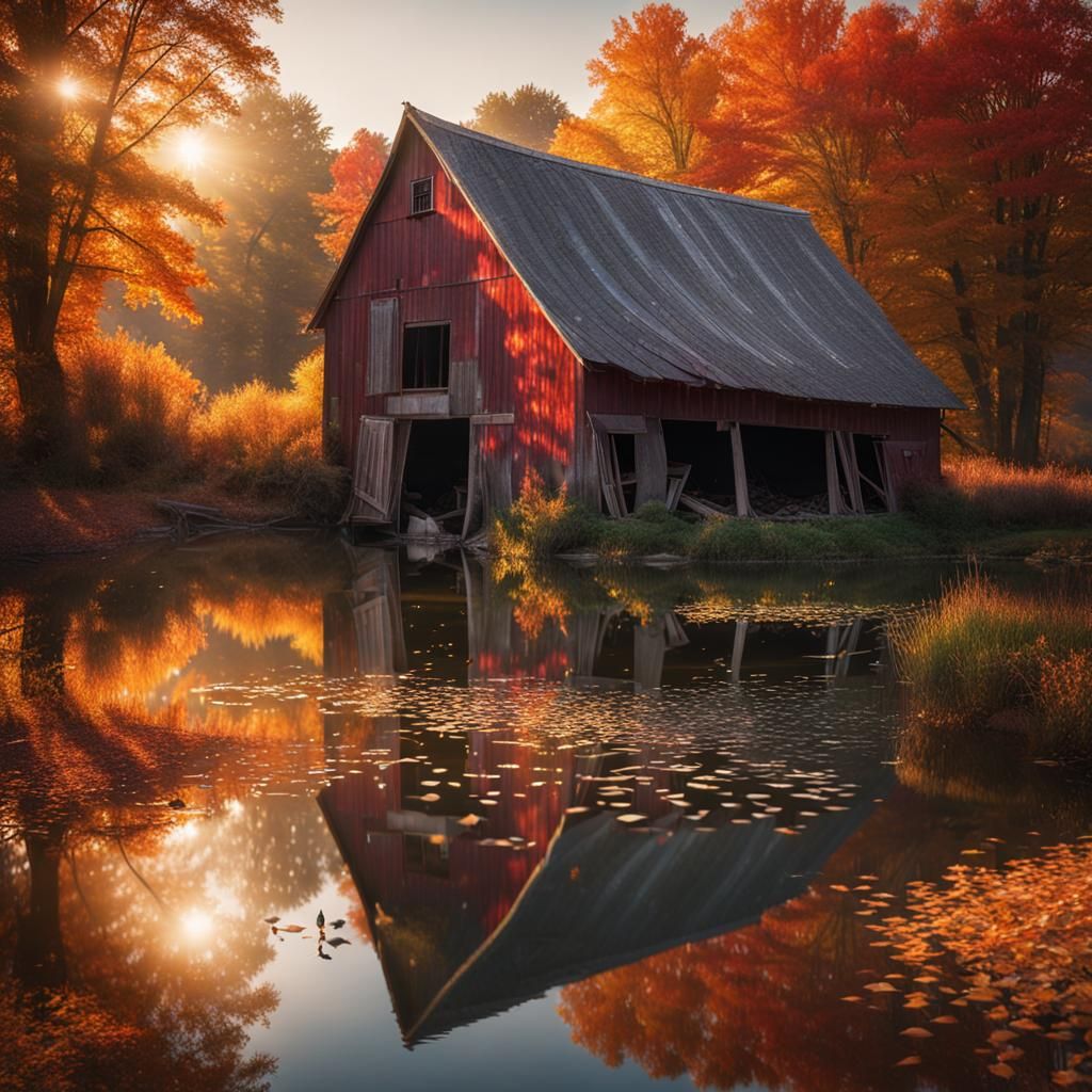 Autumn Barn: Hyperrealistic Landscape Photography