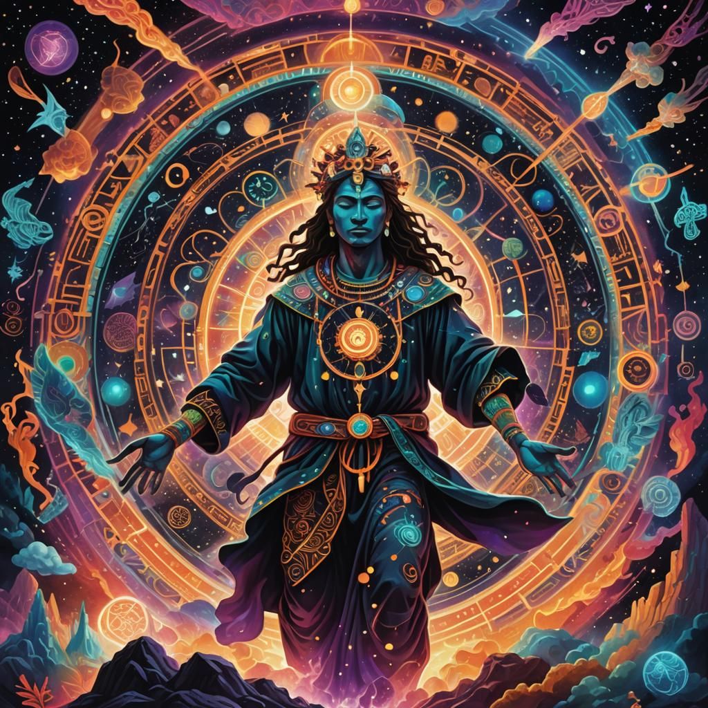 Cosmic Shaman Performing Black Magic: Holographic Art