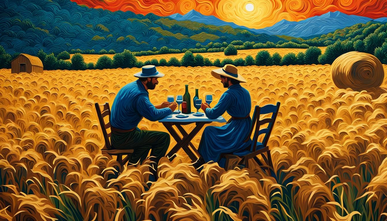 Romantic Hay Field Dinner in Van Gogh Impressionism