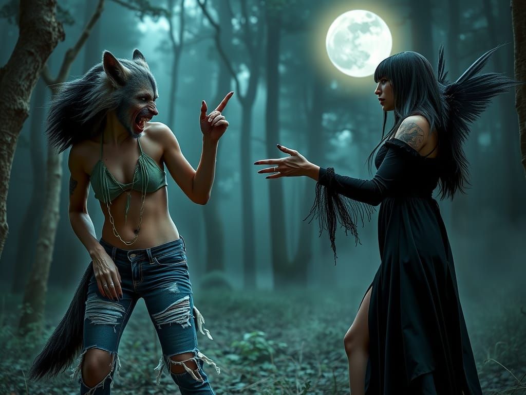Territorial Scuffle Lady Werewolf vs Lady Vampire