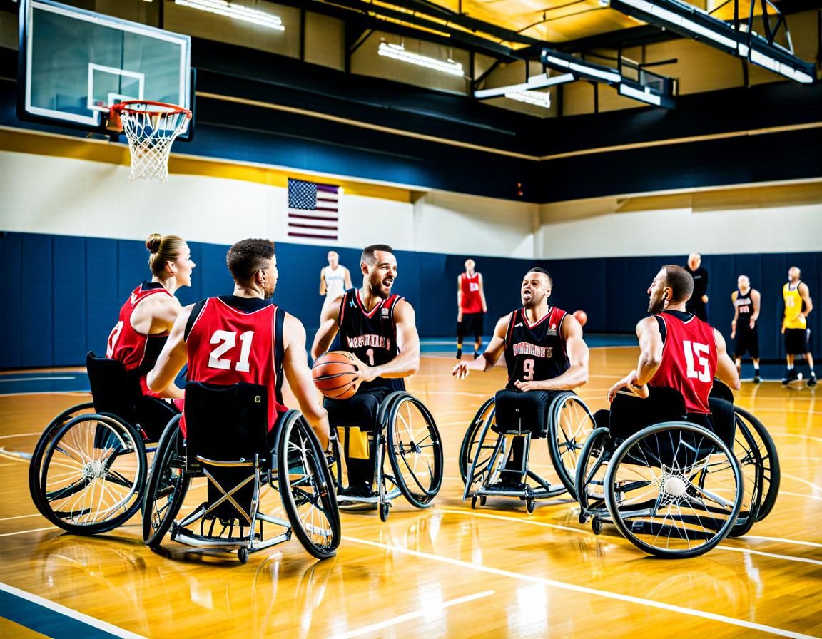 Wheelchair Basketball Team Displaying Team Spirit