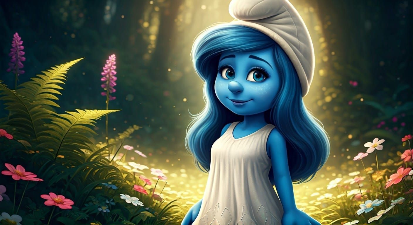 Realistic Smurfette in Luminous Forest Glade