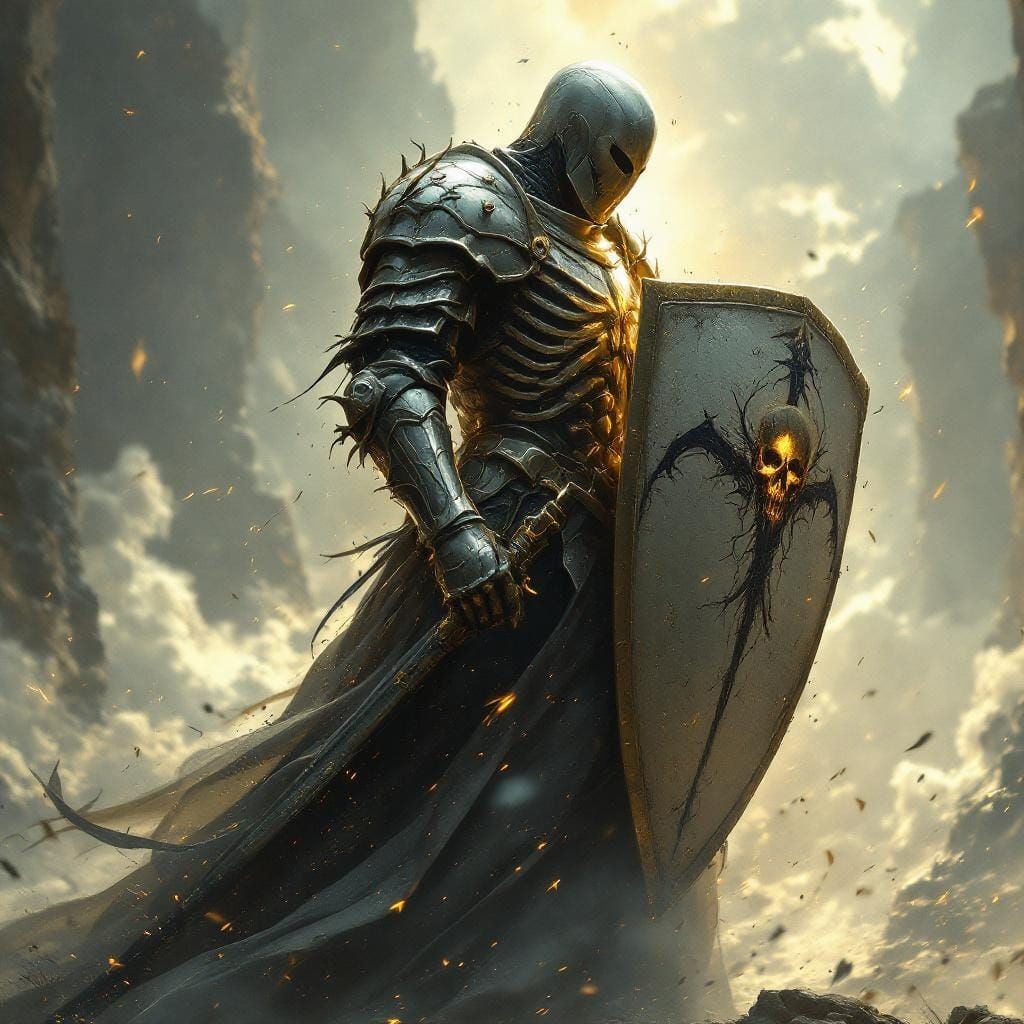 Graceful Knight with Death Sigil in Soft Light