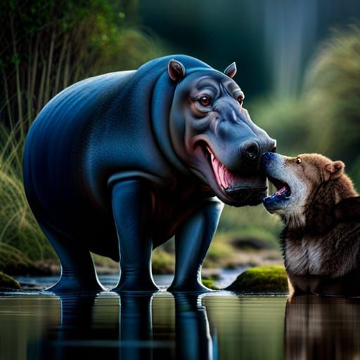 Hippopotamus, meets wolf