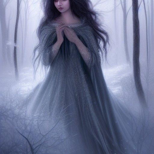 Ethereal Winter Goddess in Frost Gown