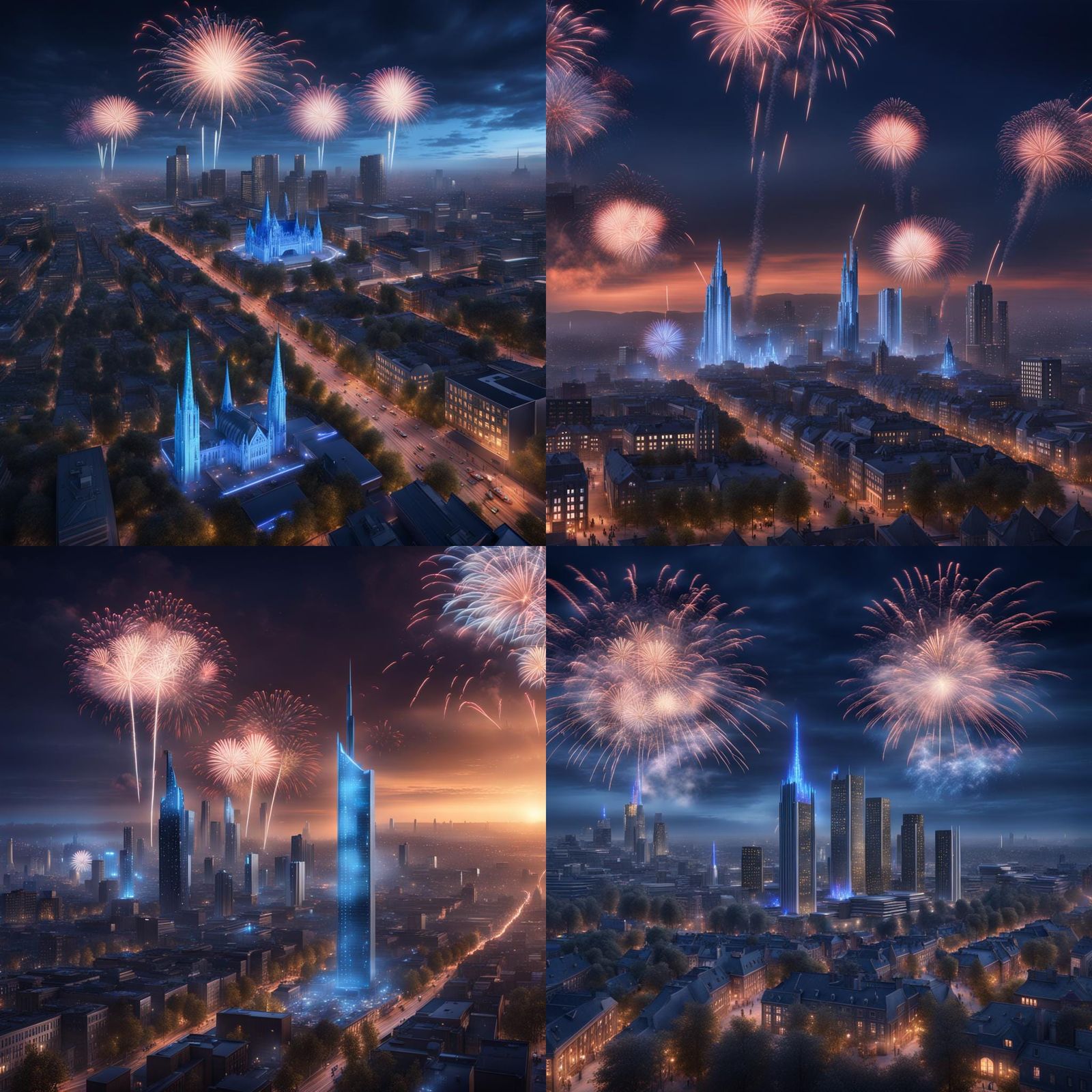 Eindhoven Skyline Fireworks in Cyberspace Style