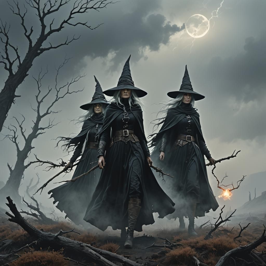 Dark Fantasy Witches Gather on Barren Heath