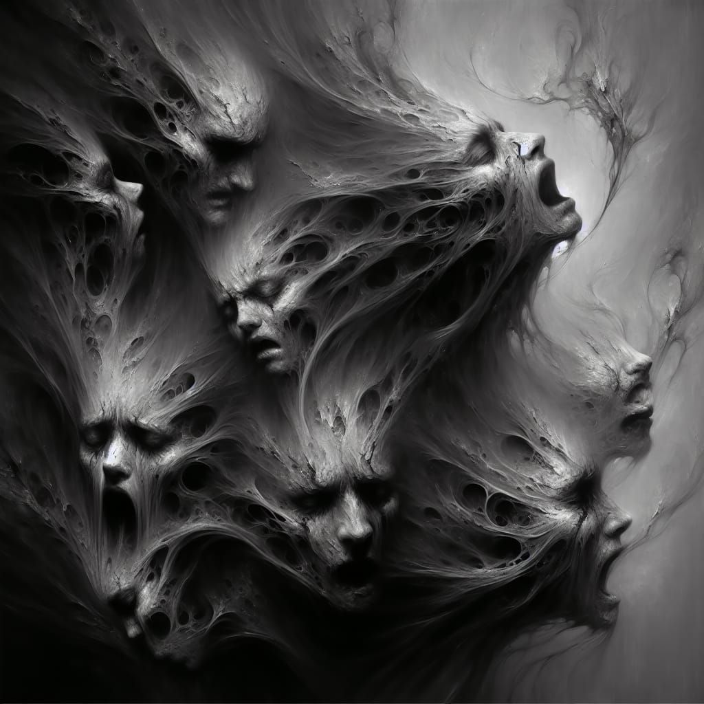 Ethereal Abstractions of Tormented Souls in Dark Surrealism