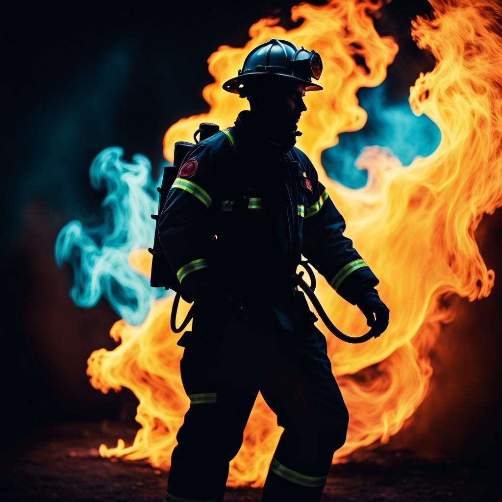 Firefighter Silhouette in Abstract Minimalist Style